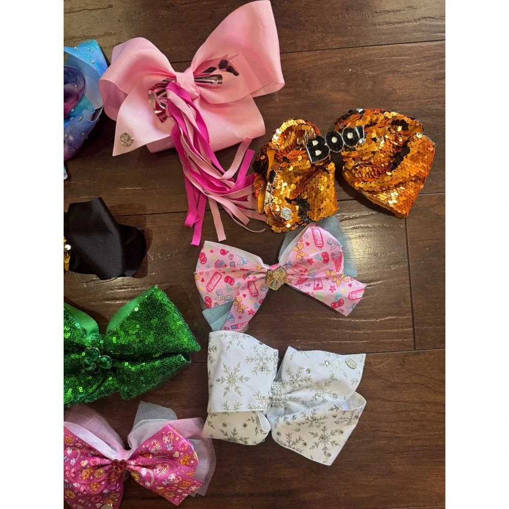 JoJo Siwa‎ Hair Bow Bundle – 13pc Lot w/ Charms, Glitter, Sequins & Prints